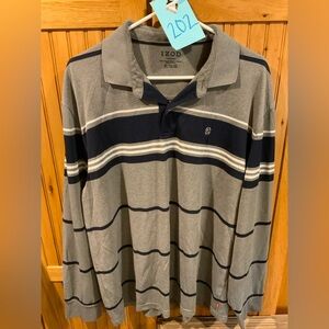 Izod Men's Polo Shirt in Gray and Navy Stripes